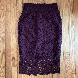 Bar III Burgundy/Deep Purple Lace Pencil Skirt